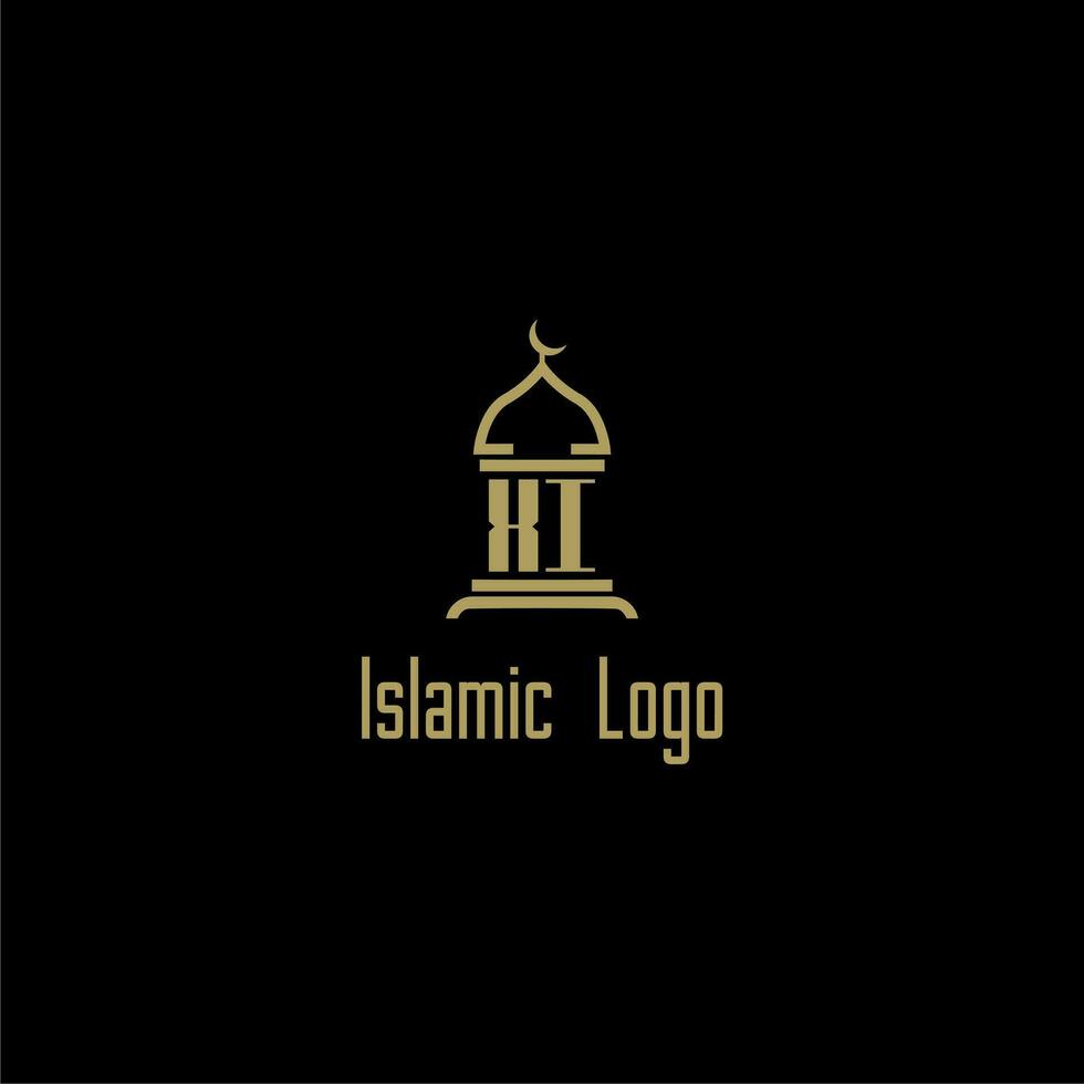 xi eerste monogram voor Islamitisch logo met moskee icoon ontwerp vector