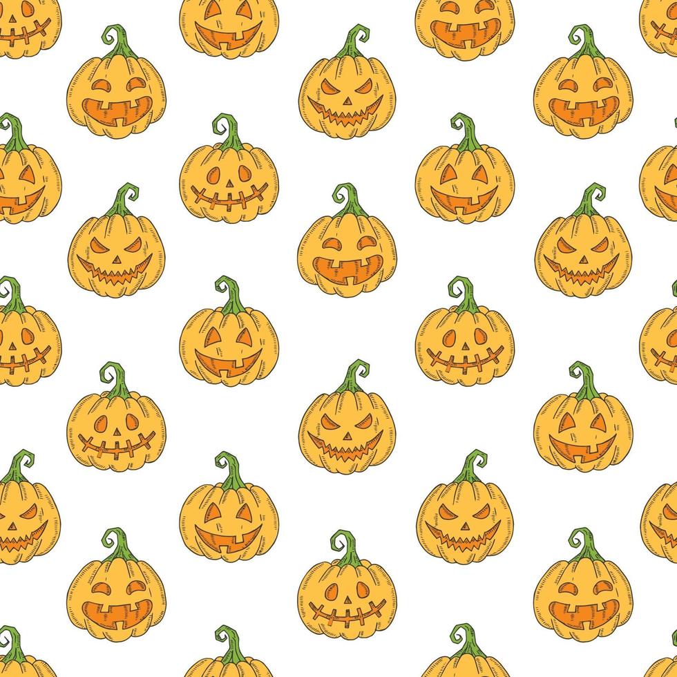 naadloos patroon met halloween gekleurde pompoen jack vector