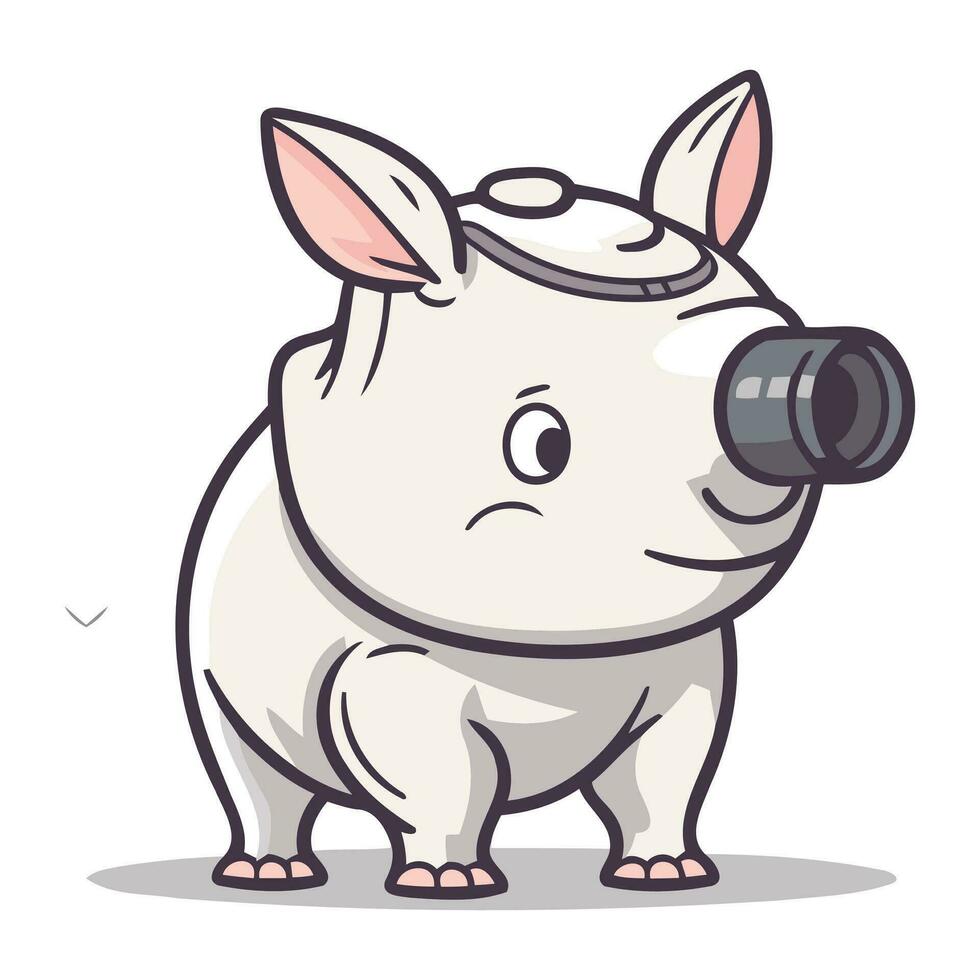 schattig tekenfilm neushoorn met verrekijker. vector illustratie.