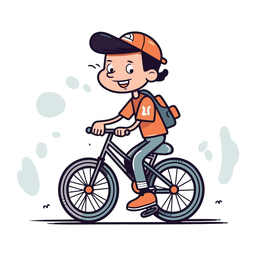 schattig jongen rijden een fiets. vector illustratie in tekenfilm stijl.