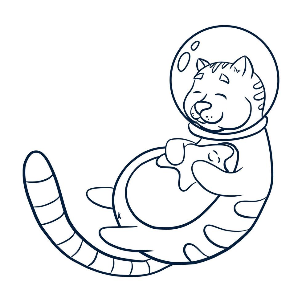 kattenkosmonaut die een sterillustratie knuffelt vector