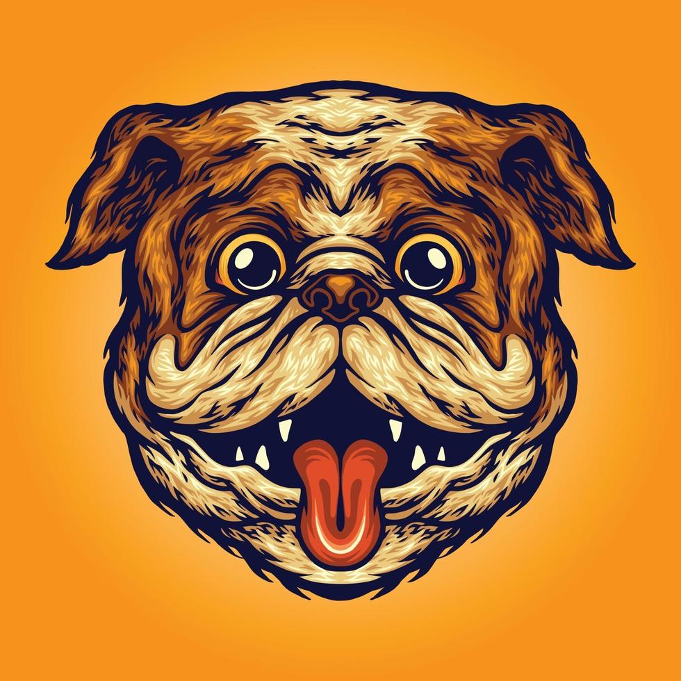 grappige pug hoofd hond mascotte vector illustraties