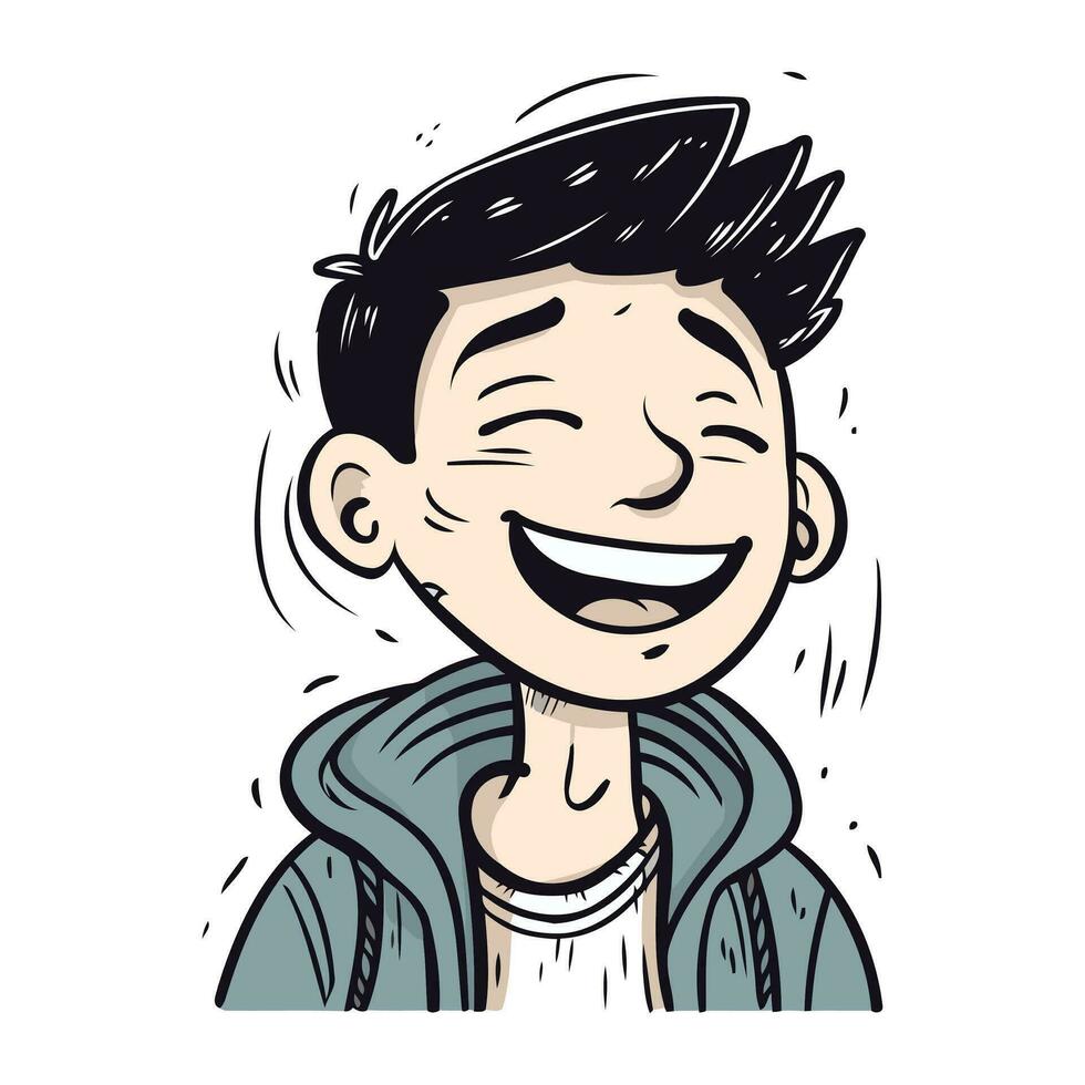 vector illustratie van een jong Mens lachend. hand- getrokken tekenfilm stijl.