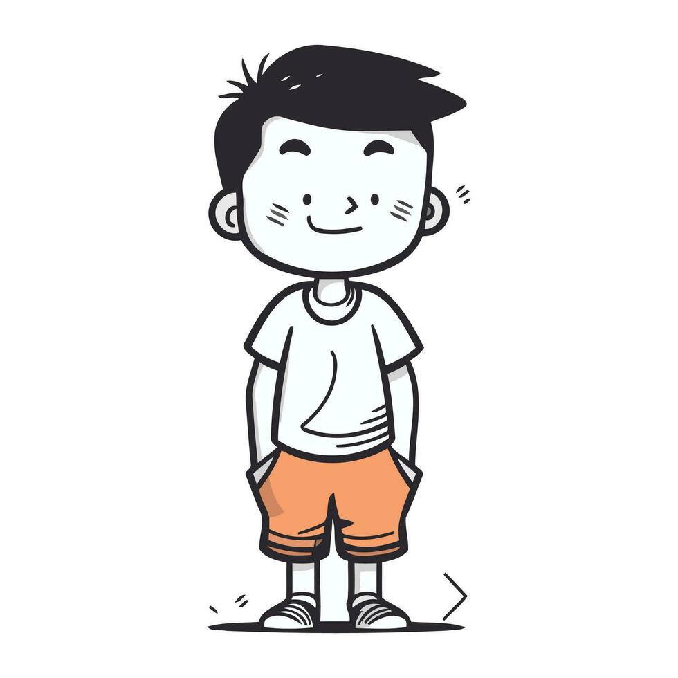 jongen in shorts en t shirt. vector illustratie Aan wit achtergrond.