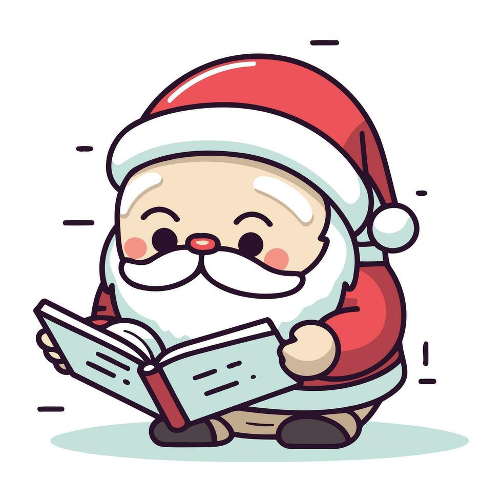 de kerstman claus lezing een boek. vector illustratie. schattig tekenfilm karakter.