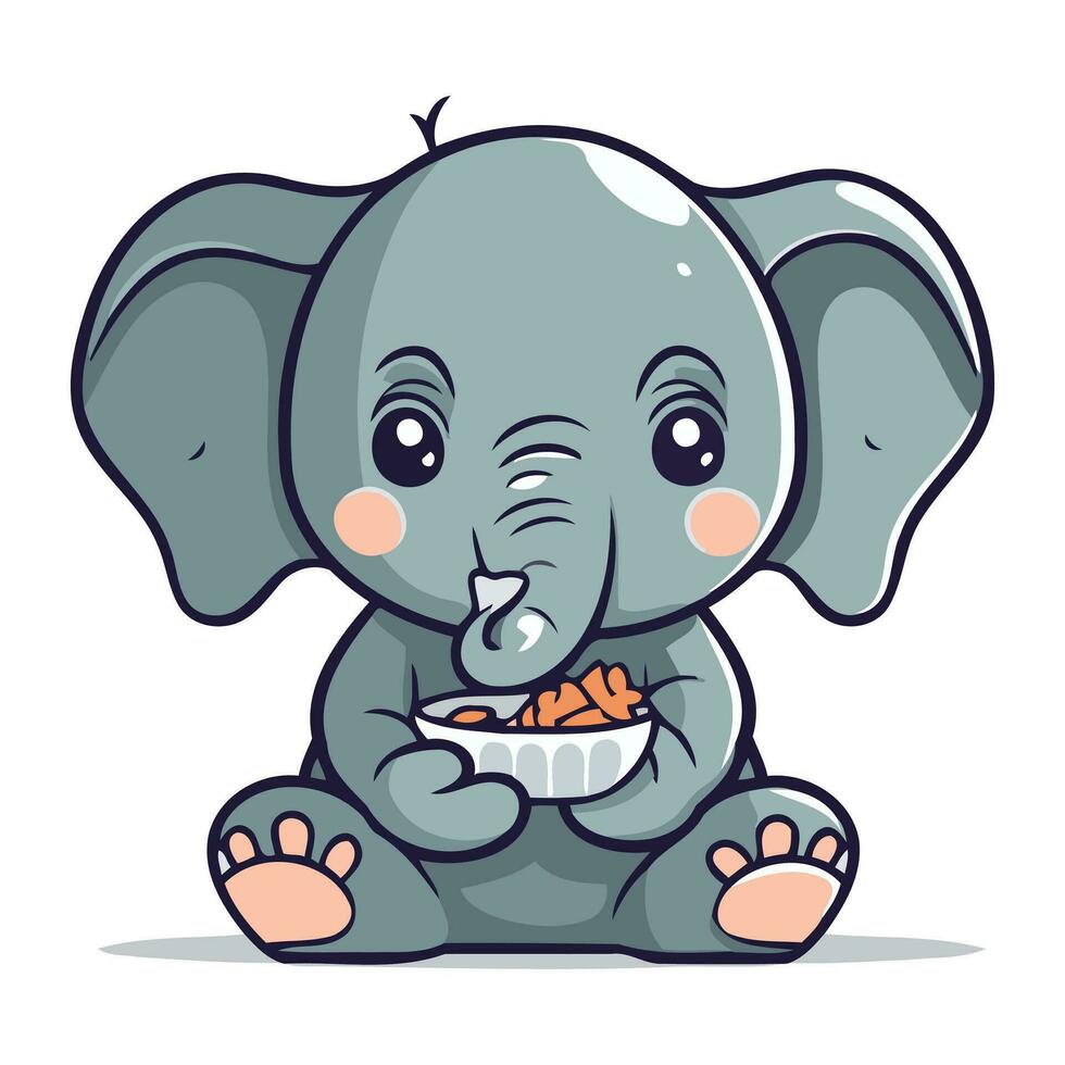 schattig tekenfilm olifant aan het eten noten. vector illustratie geïsoleerd Aan wit achtergrond