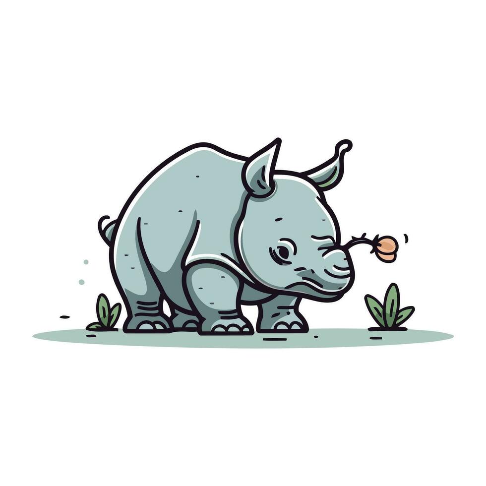 tekenfilm neushoorn. vector illustratie Aan wit achtergrond.