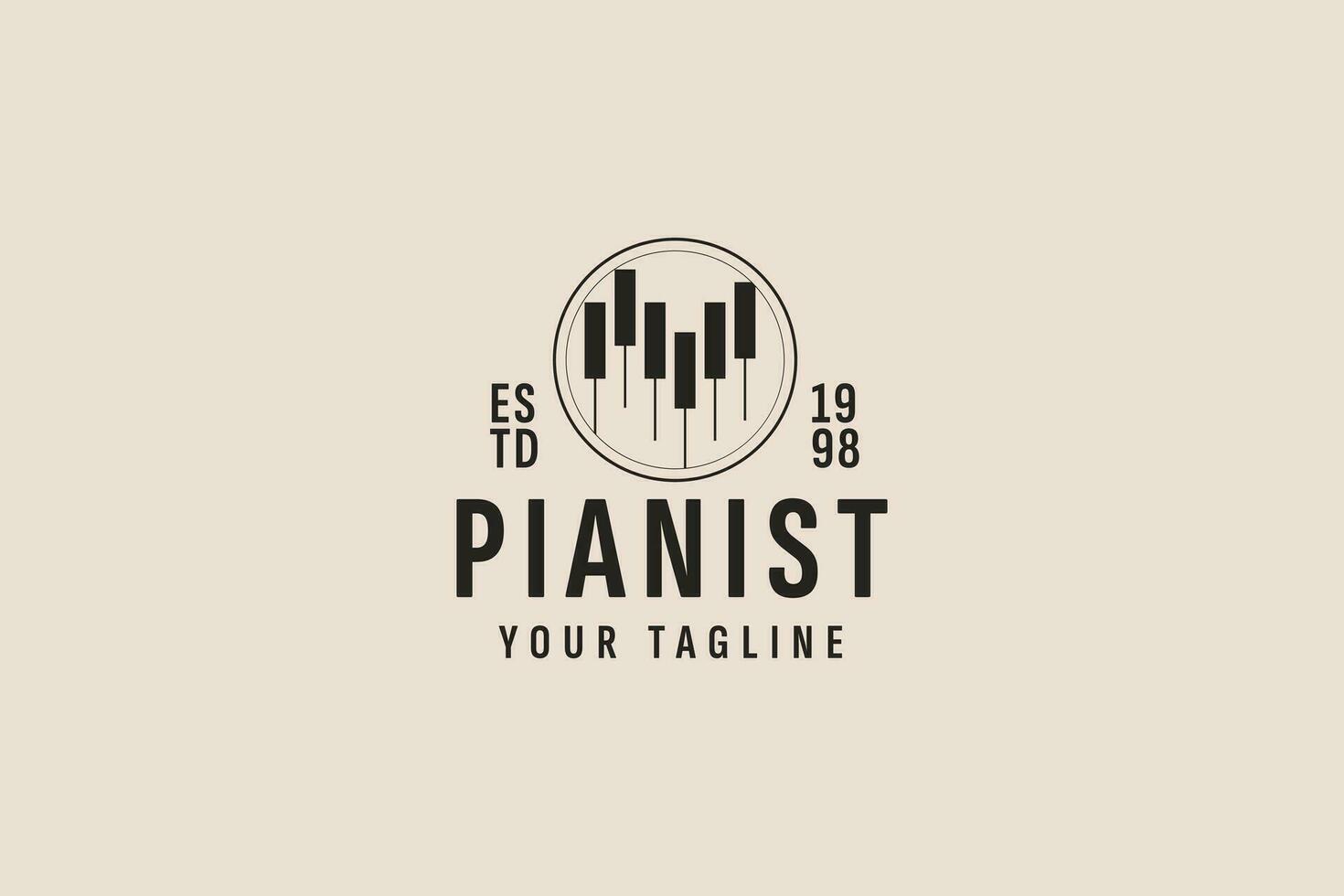 wijnoogst stijl piano logo vector icoon illustratie
