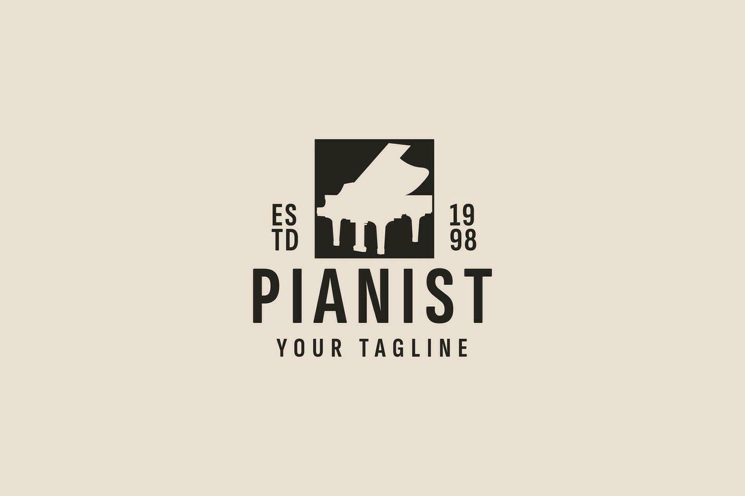 wijnoogst stijl piano logo vector icoon illustratie