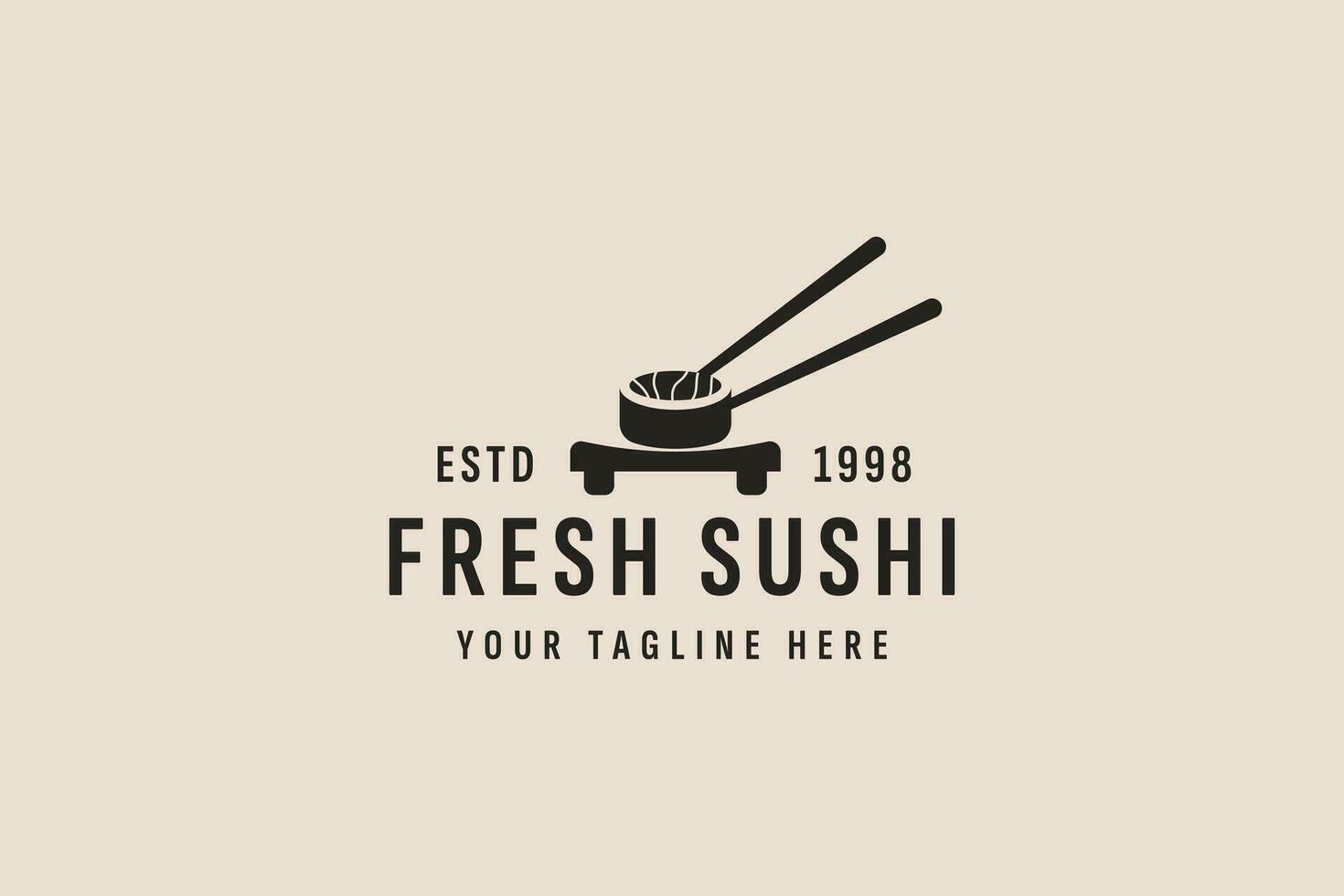 wijnoogst stijl sushi logo vector icoon illustratie