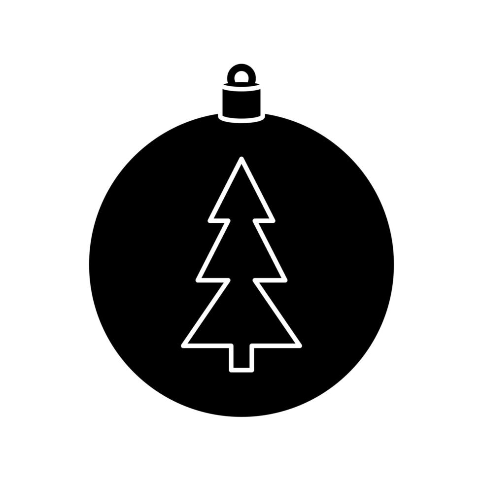 silhouet van bal met dennenboom van kerst geïsoleerd pictogram vector