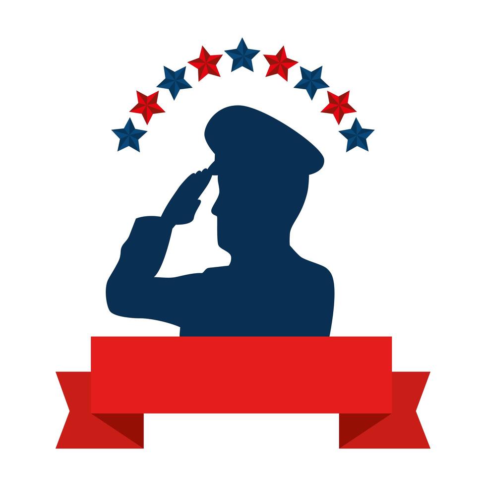silhouet van man soldaat amerikaan met sterren en lint vector