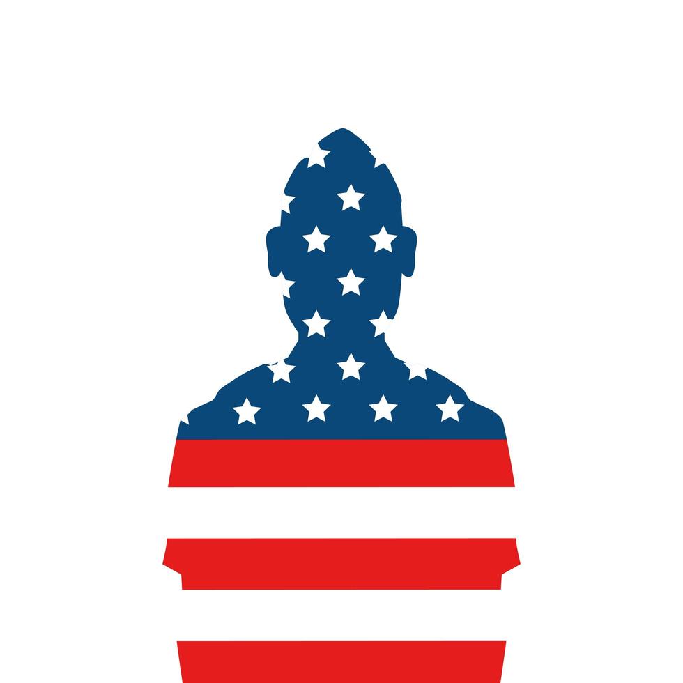 silhouet van man soldaat met vlag van de Verenigde Staten vector