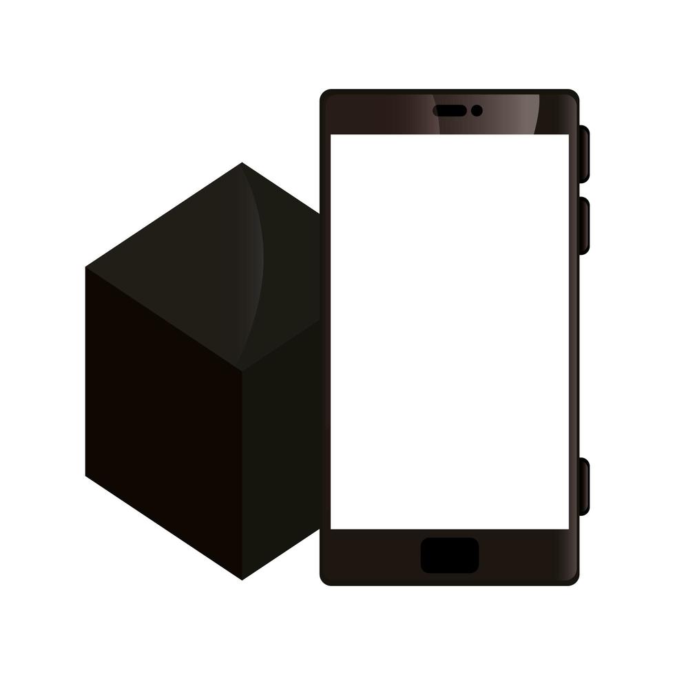 smartphoneapparaat met kubus geïsoleerd pictogram vector