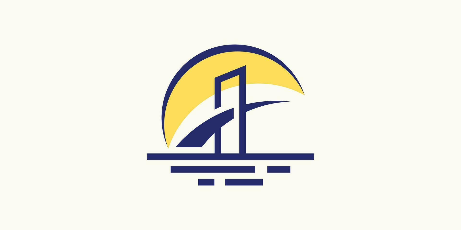 minimalistische logo met elementen van een brug over- de zee. vector