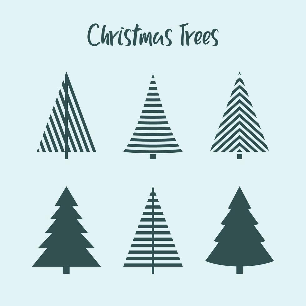 verzameling van hand- getrokken vlak Kerstmis bomen. vector illustratie.