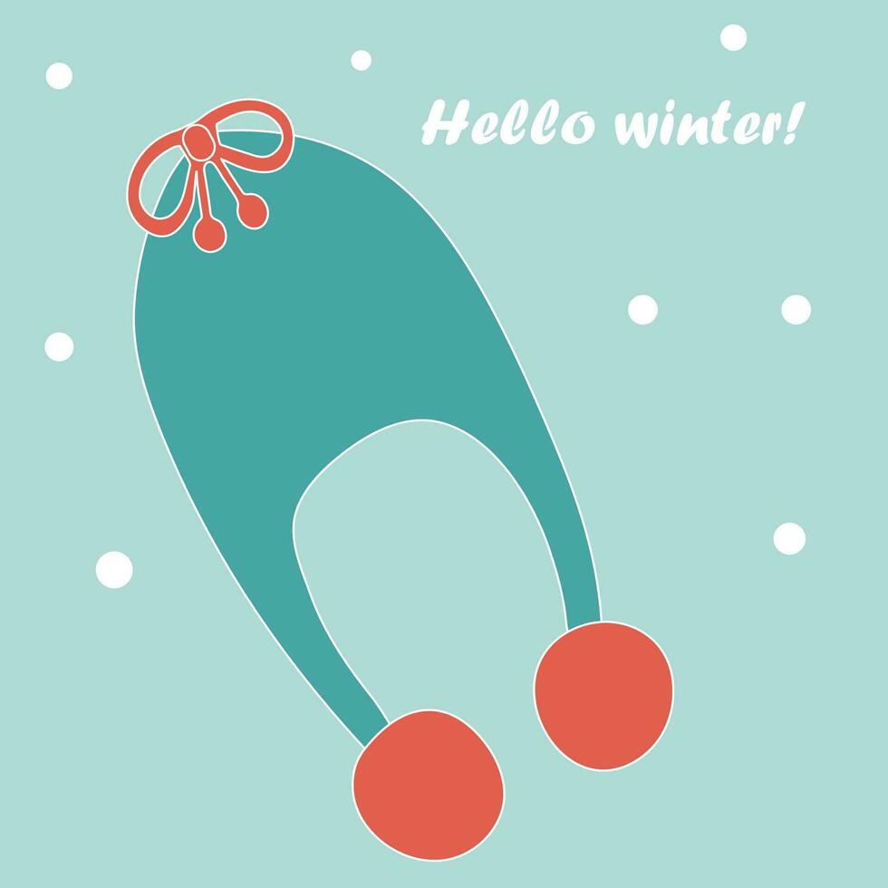 winter kinderen hoed met buboes. Hallo winter. vlak vector illustratie