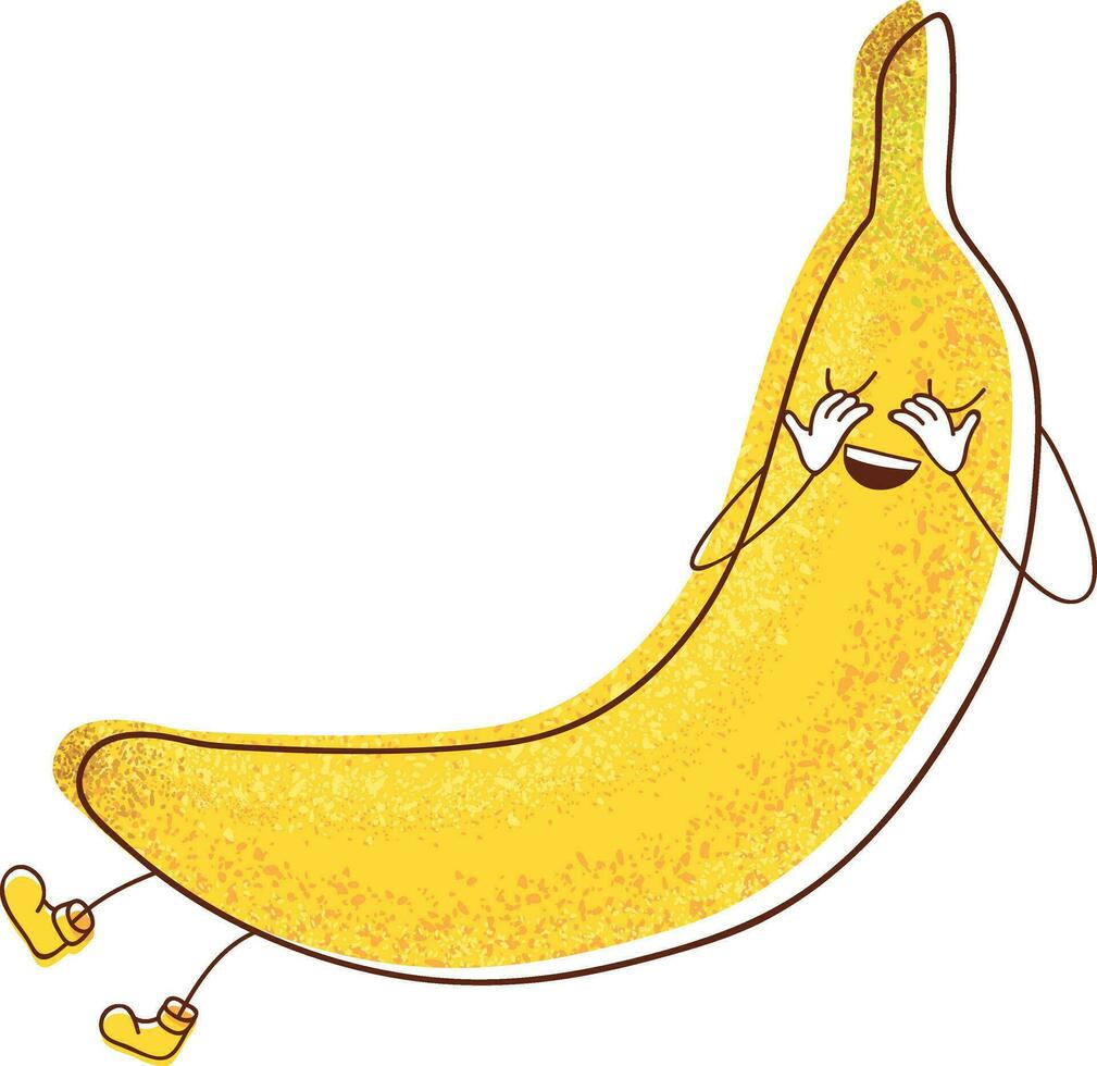 een illustratie van een verlegen banaan sluitend haar ogen, afbeelden een zin van bescheidenheid. vector