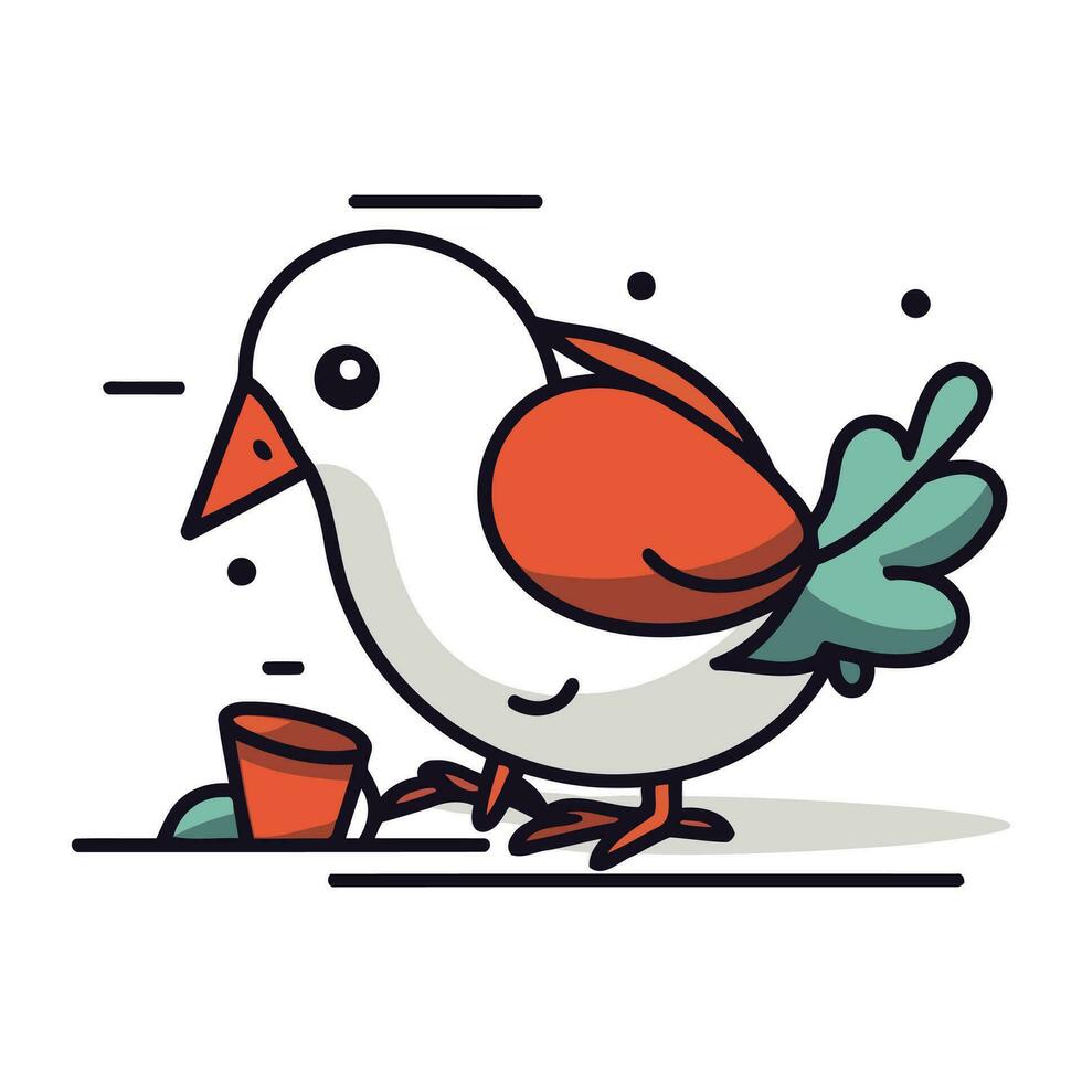 schattig vogel met koffie kop over- wit achtergrond. kleurrijk ontwerp. vector illustratie
