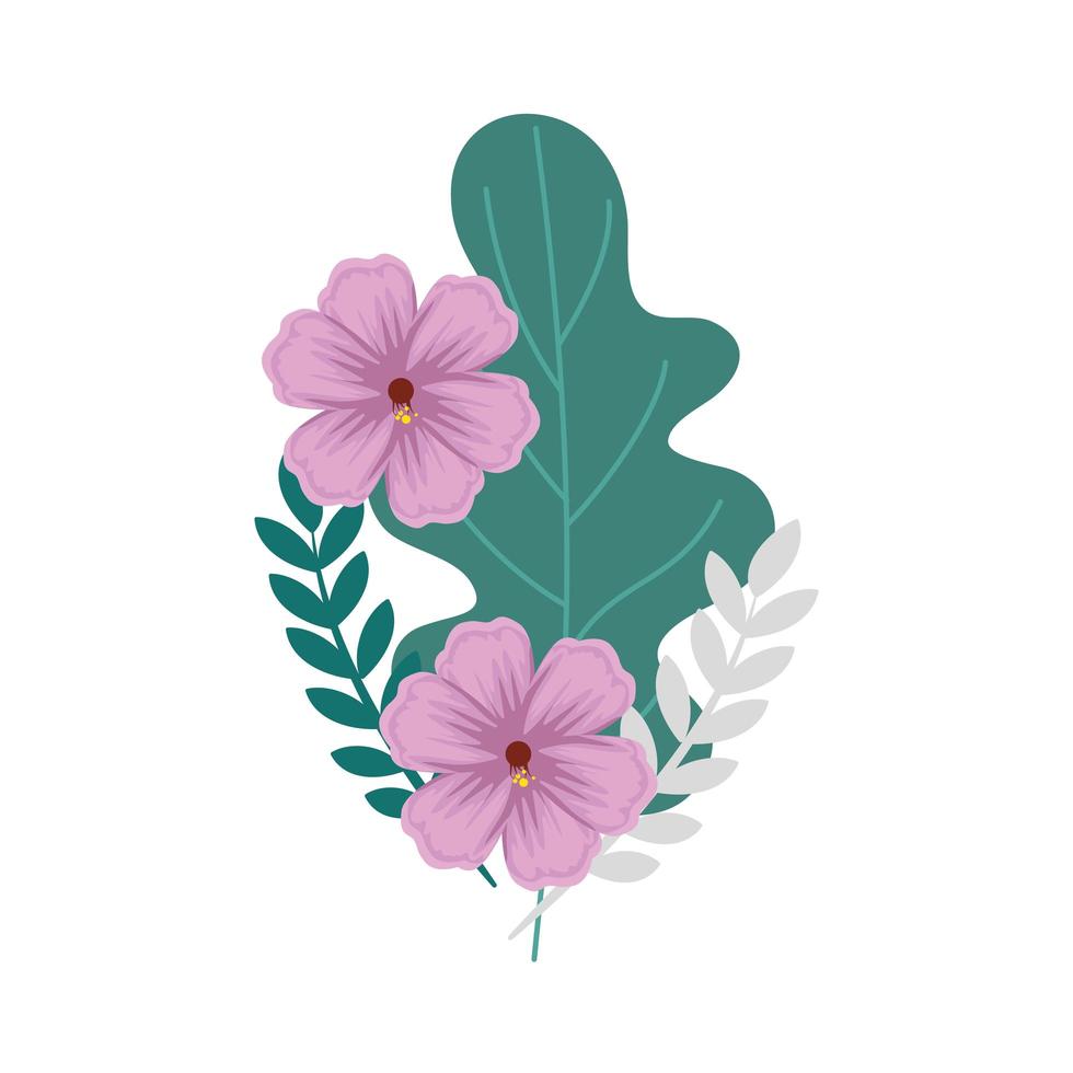 bloemen met bladeren natuurlijke geïsoleerde icon vector