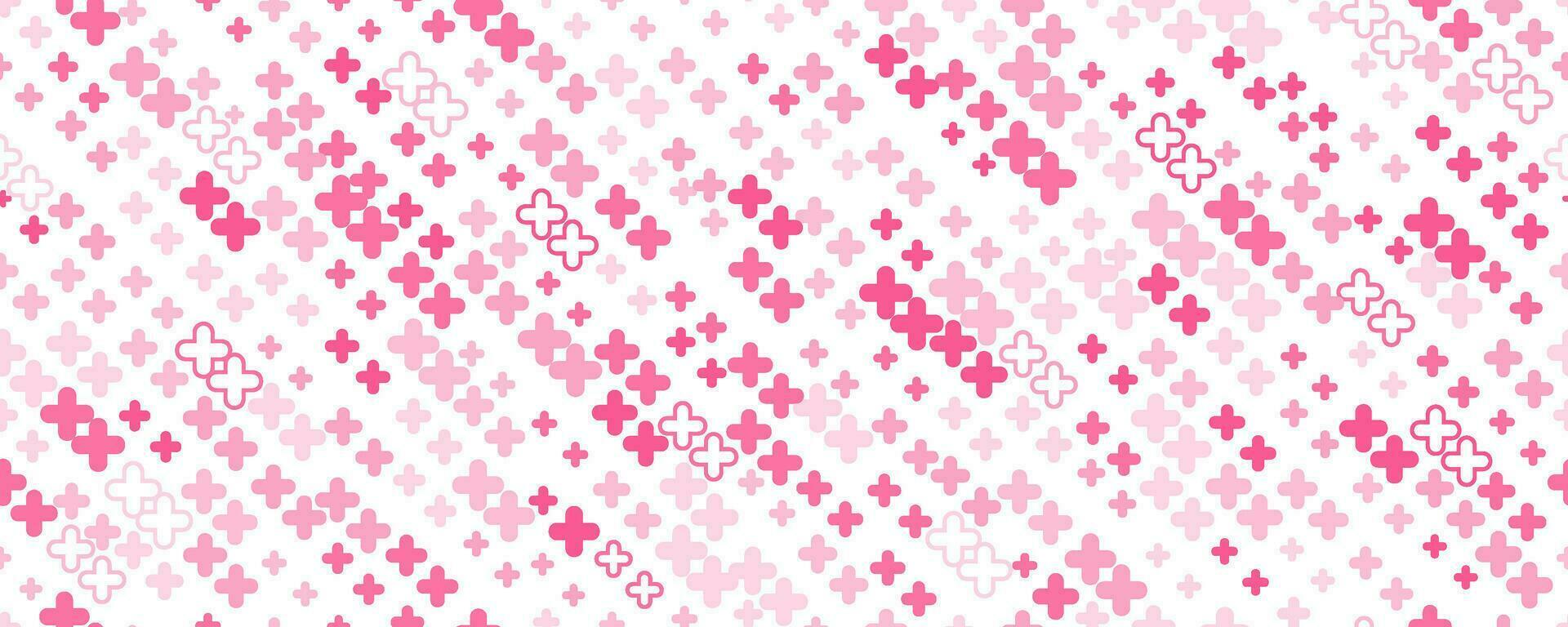 medisch kruis en plus achtergrond. abstract naadloos roze patroon voor ziekenhuis en apotheek. meetkundig vormen ornament. vector backdrop