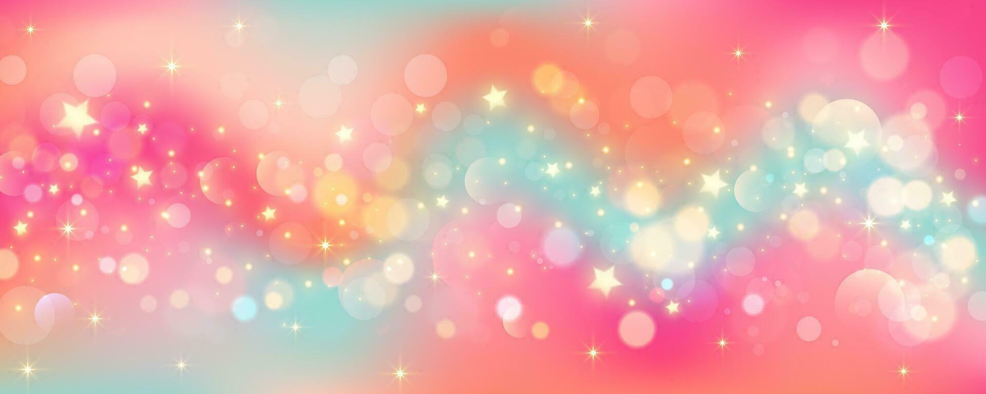 roze en blauw golvend vloeistof achtergrond met sterren en bokeh. abstract licht wazig vector ontwerp. zacht roos lucht. pastel helling romantisch behang