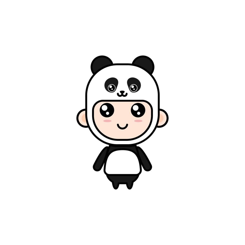 leuke cartoonillustratiejongen die het vectorontwerp van het schattige pandakostuum draagt vector