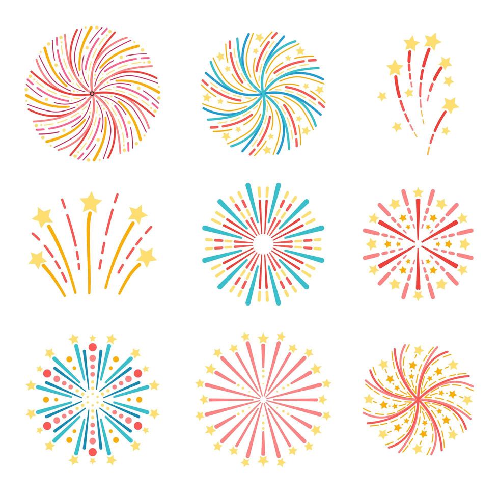 vector set feestelijk kleurrijk vuurwerk geïsoleerd