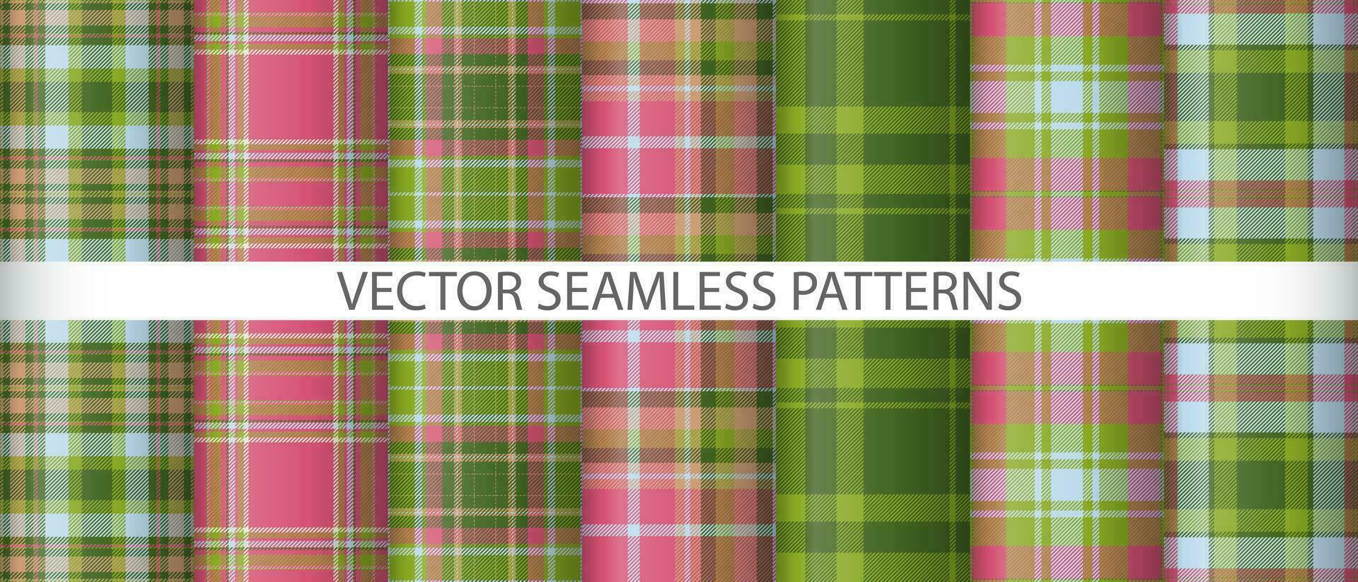 reeks vector patroon tartan. plaid naadloos textuur. achtergrond kleding stof controleren textiel.