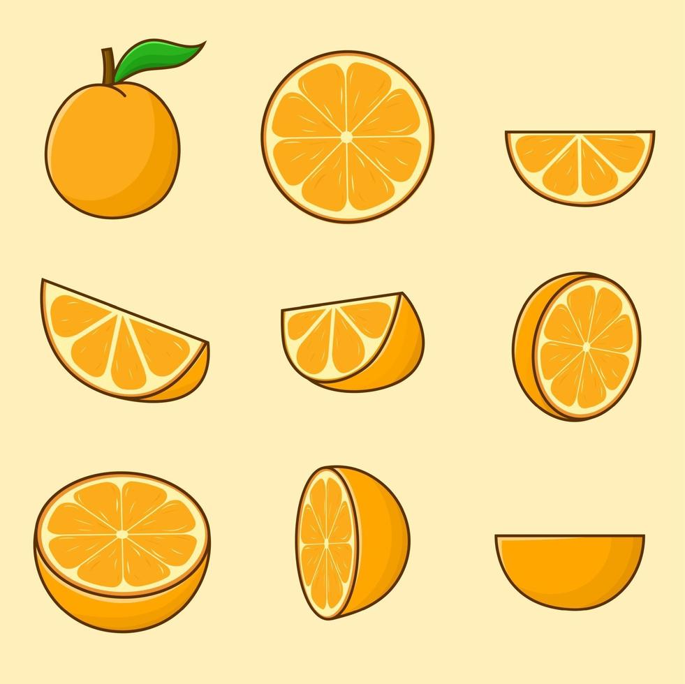 set van gesneden oranje geïsoleerde vectorillustratie met outline vector