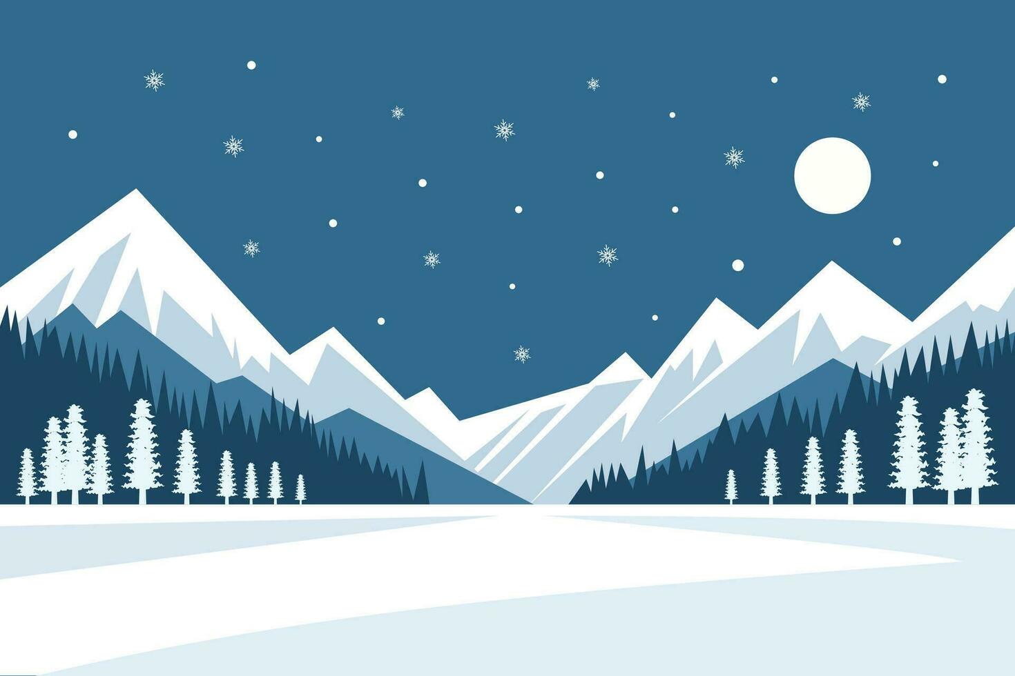 mooi blauw winter landschap natuur tafereel met bomen berg voor banier poster illustratie vector