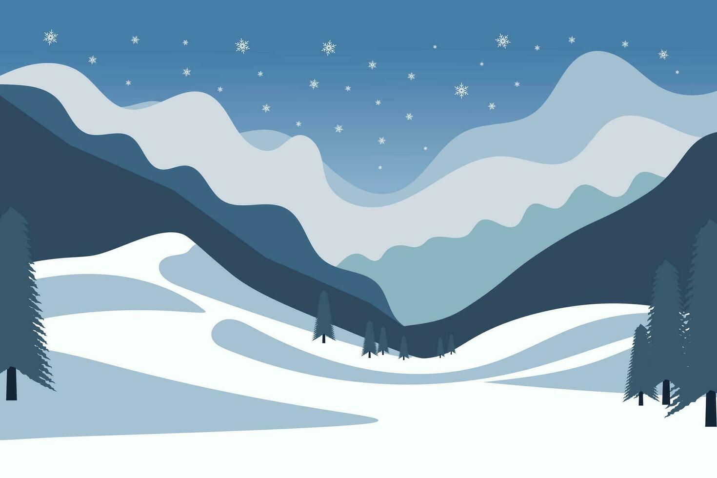 blauw winter landschap natuur met sneeuwvlok heuvel boom berg voor banier poster illustratie vector