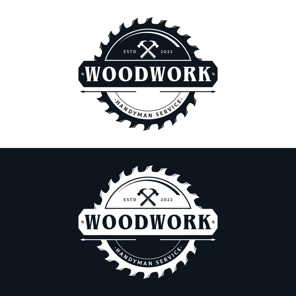 hout sjabloon zag premie logo ontwerp met wijnoogst timmerwerk tools.logo voor bedrijf, timmerwerk, houthakker, label, kenteken. vector