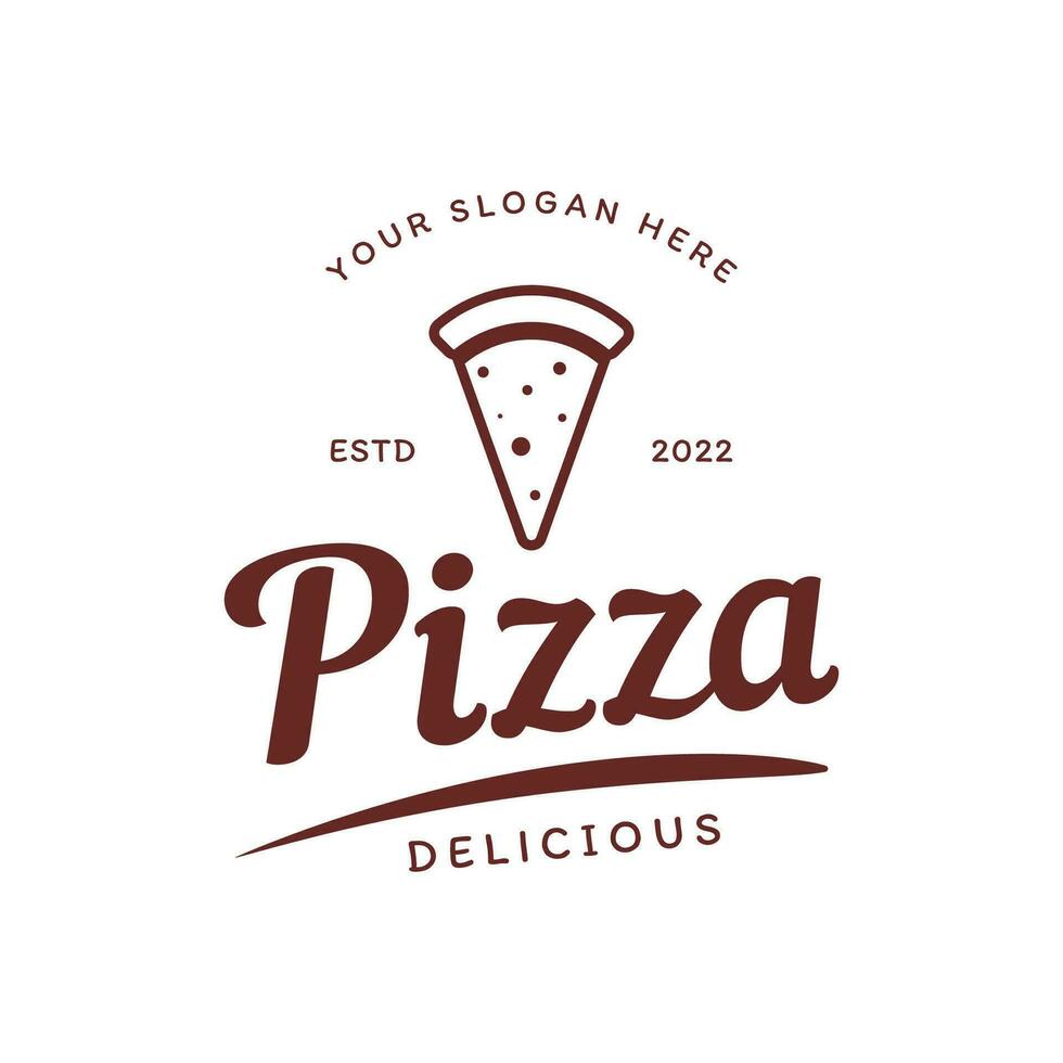 retro wijnoogst pizza of pizzeria logo sjabloon ontwerp met gekruiste schoppen.logo voor bedrijf, restaurant, etiket en kenteken. vector