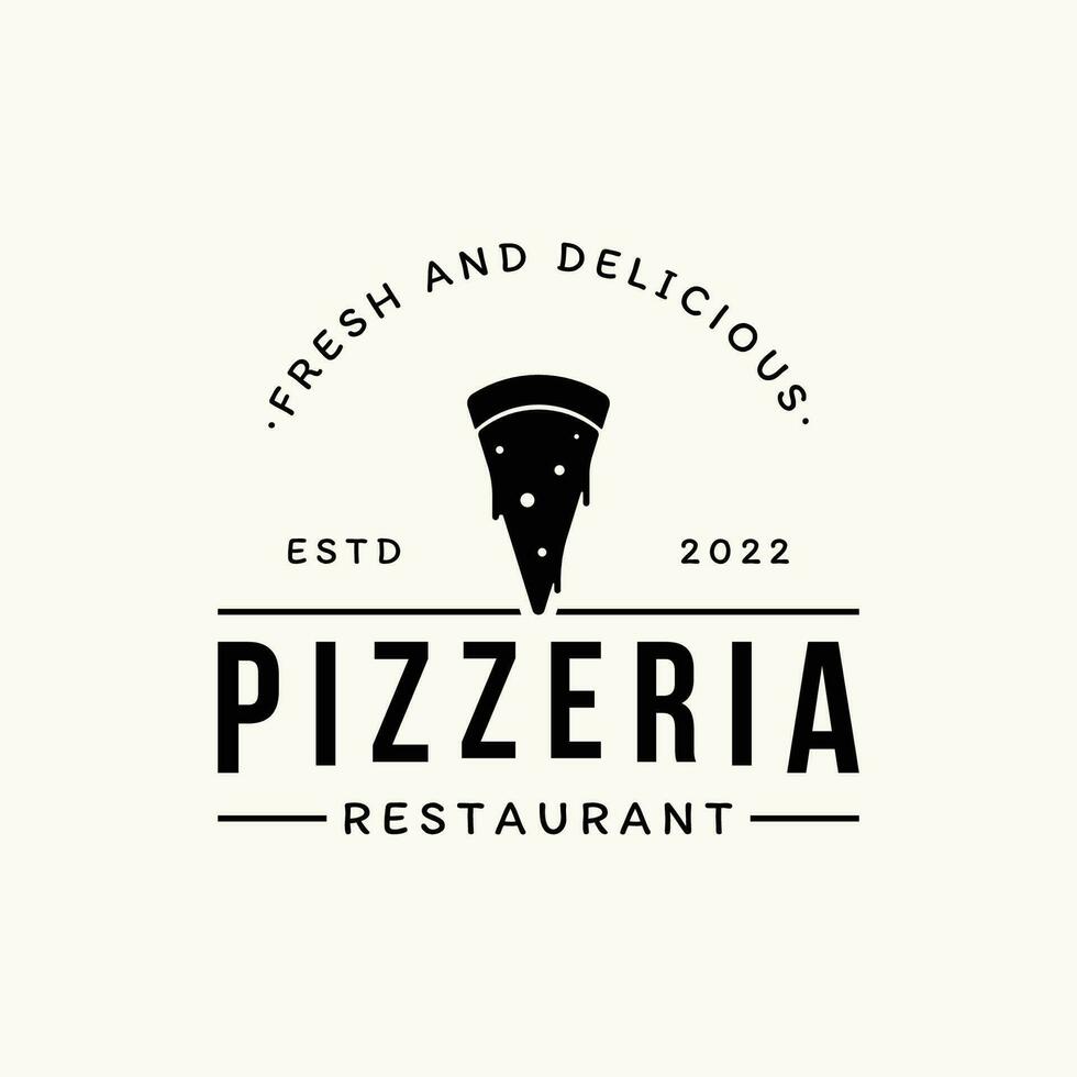 retro wijnoogst pizza of pizzeria logo sjabloon ontwerp met gekruiste schoppen.logo voor bedrijf, restaurant, etiket en kenteken. vector