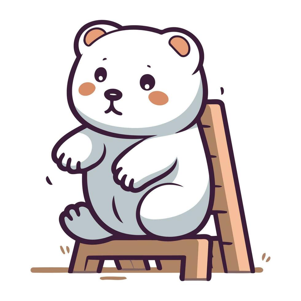 schattig polair beer zittend Aan een ladder. vector illustratie in tekenfilm stijl.