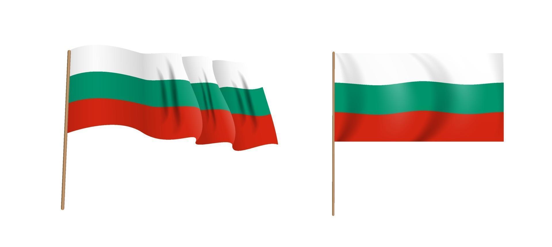 kleurrijke naturalistische wapperende vlag van bulgarije. vector illustratie