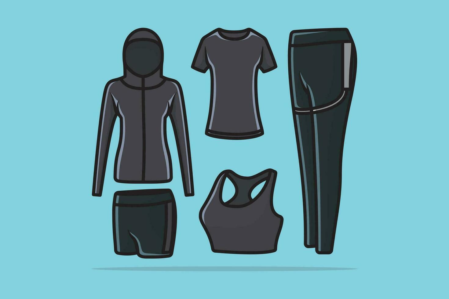 reeks van sport slijtage verzameling vector illustratie. sport- en mode voorwerpen icoon concept. Sportschool kleding of atletisch kleding met sport- broek, shirt, beha, ondergoed en capuchon vector ontwerp.