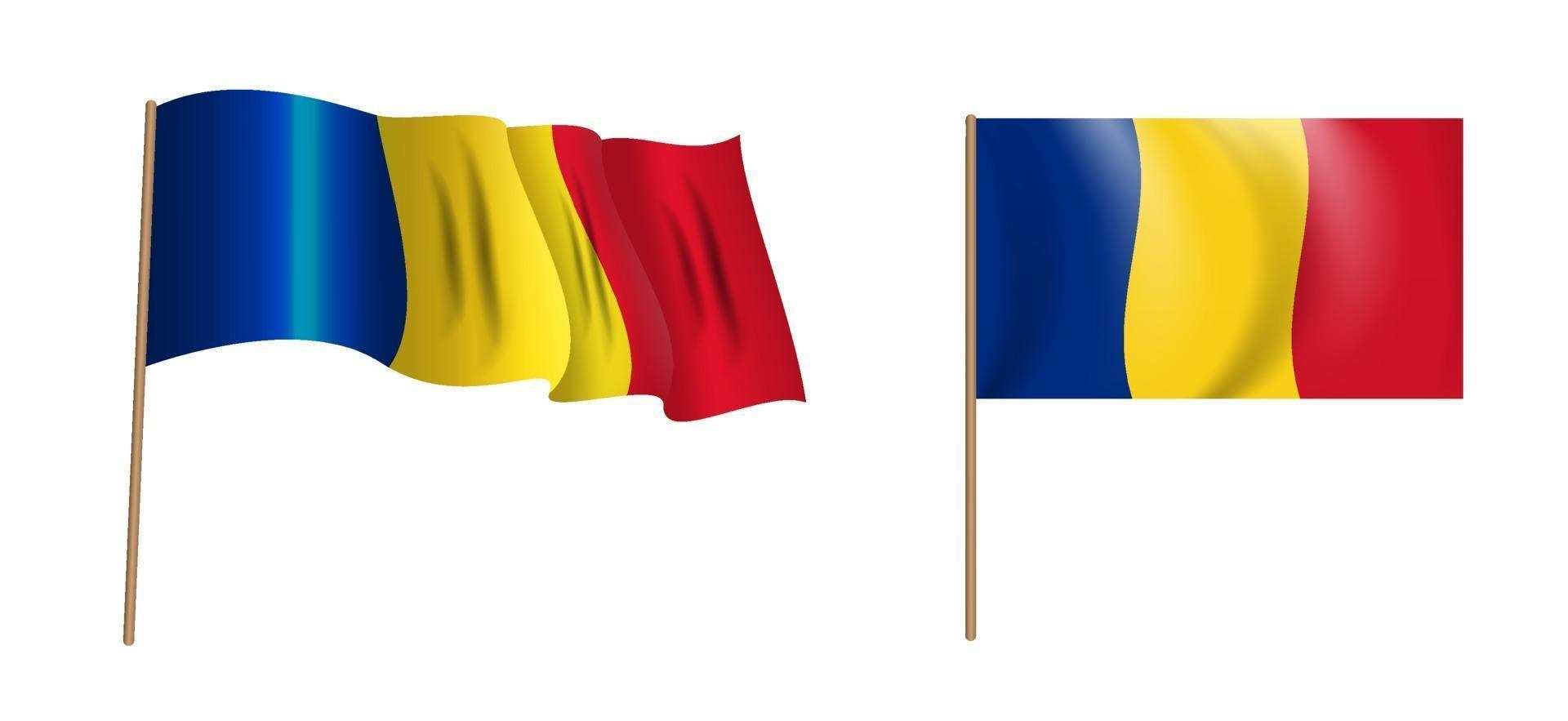 kleurrijke naturalistische wapperende vlag van Roemenië. vector illustratie