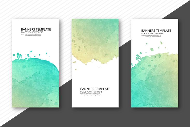 Set van drie banners abstracte kleurrijke aquarel ontwerp vector