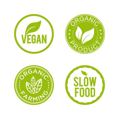 Gezonde voeding pictogramserie. Veganistisch, biologisch product, biologische landbouw en slow food-pictogrammen. vector
