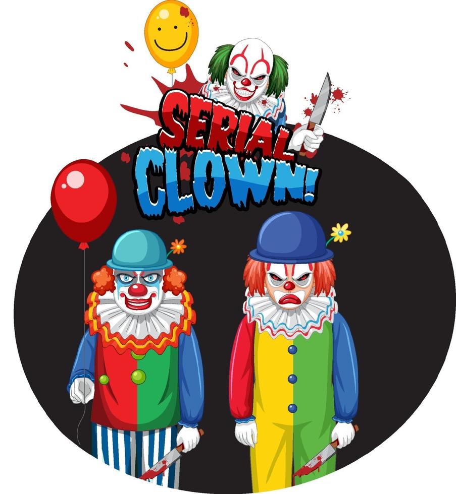 seriële clownbadge met twee enge clowns vector