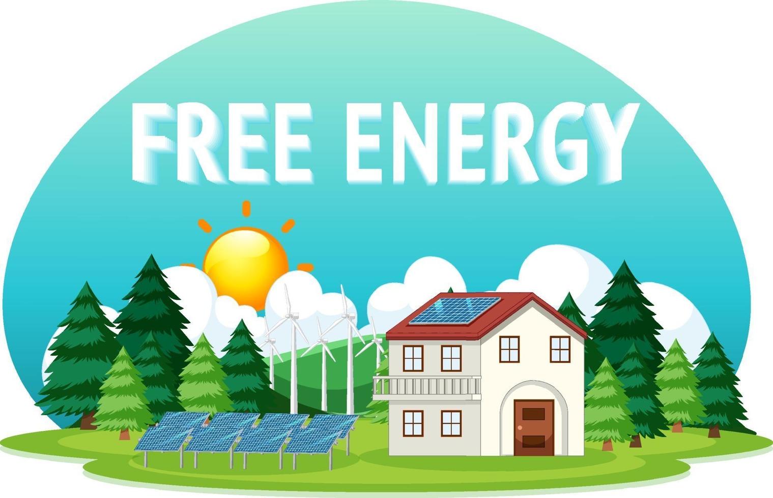 gratis energie opgewekt door windturbine en zonnepaneel vector