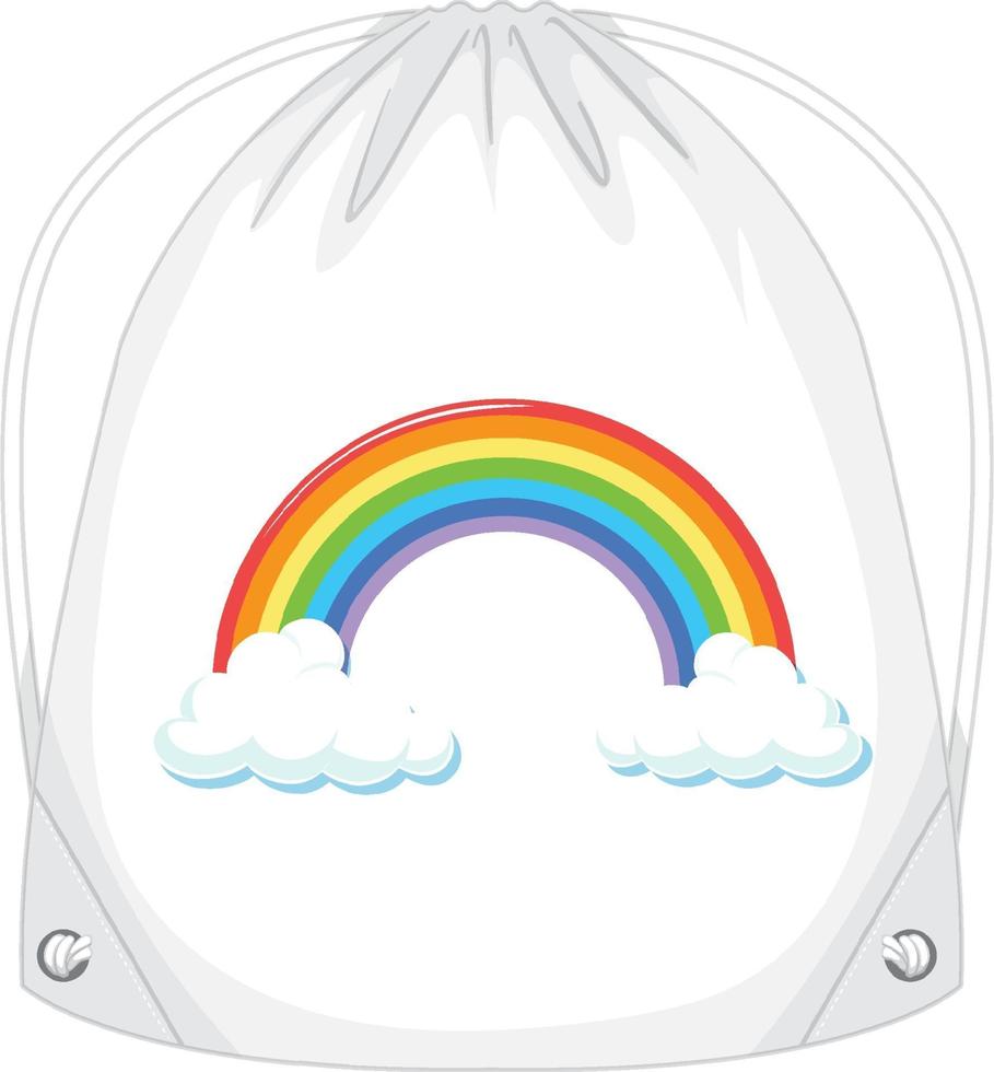 een witte tas met trekkoord en regenboogpatroon vector