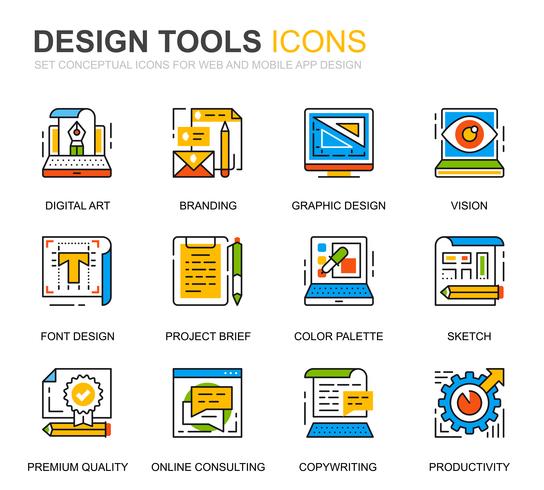 Simple Set Design Tools Lijnpictogrammen voor website en mobiele apps vector