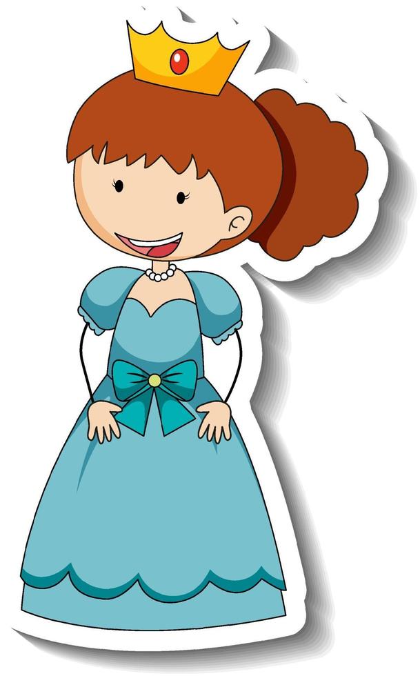 stickersjabloon met een stripfiguur van een kleine prinses geïsoleerd vector