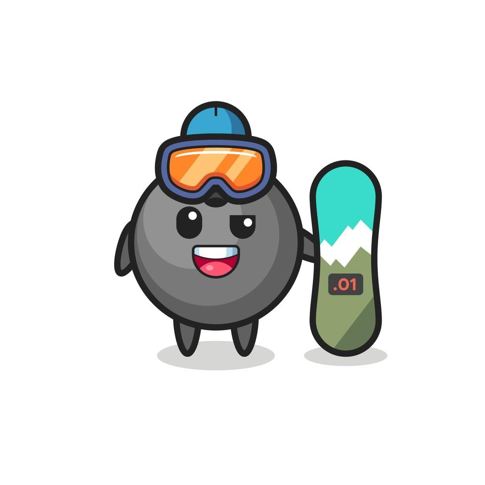 illustratie van bowlingbalkarakter met snowboarder vector