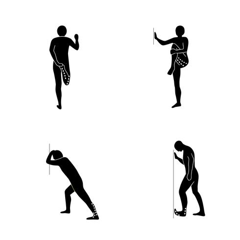 Stretching Exercise Icon Set om benen te strekken. vector