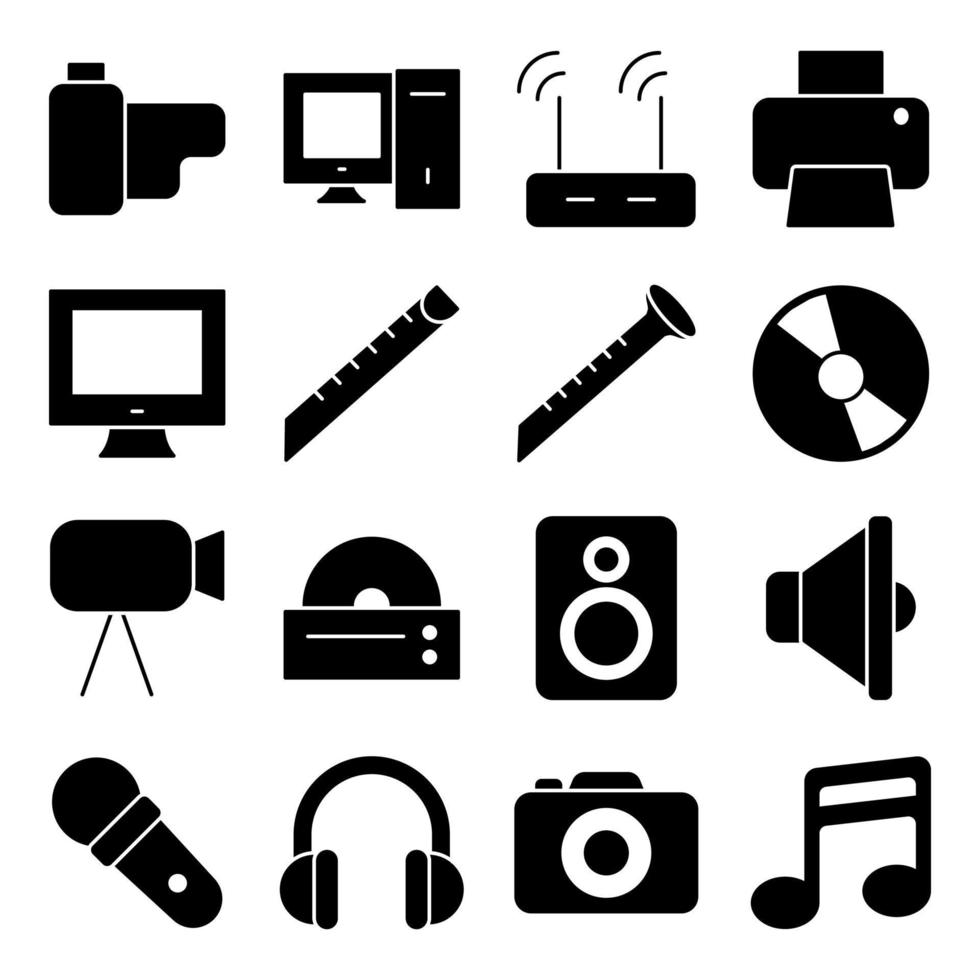 pakket met solide pictogrammen voor muziek en entertainment vector