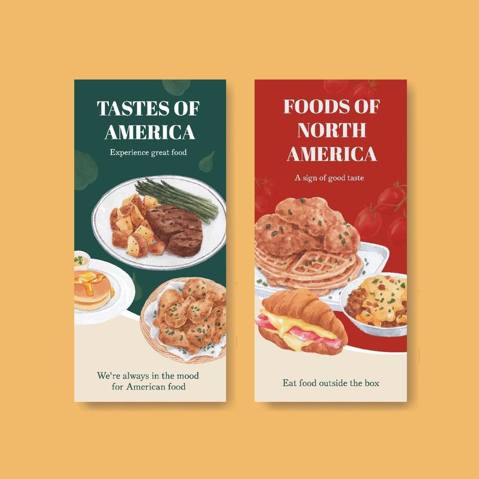 flyersjabloon met Amerikaans voedselconcept, aquarelstijl vector